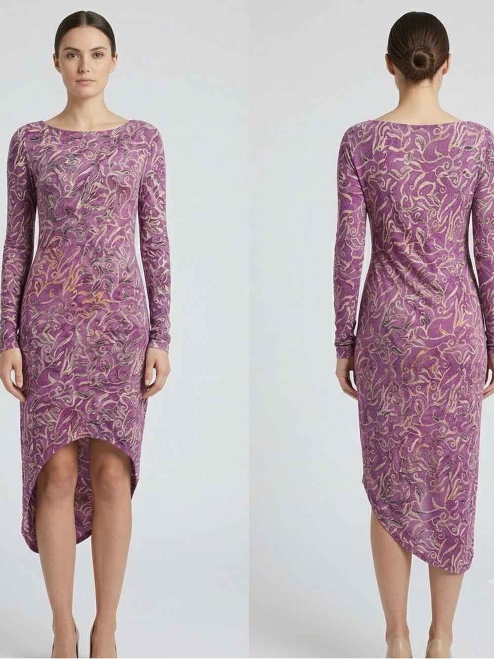 Indah Salju Batik Orchid High Low Dress S Long Sleeve Asymmetrical NWT